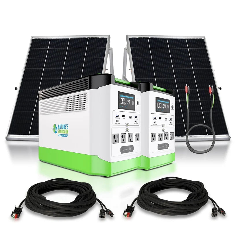 Nature's Generator High Capacity Lithium 1800 Solar Generator x 2 + 2x 100W Rigid Panel + Link Cable