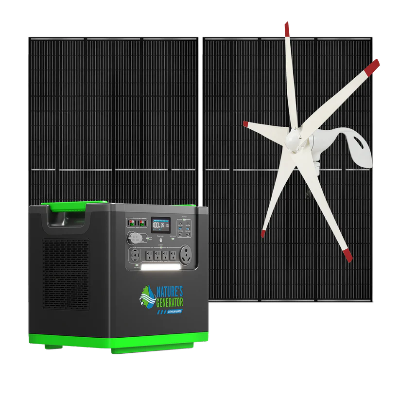 Nature's Generator Lithium 6000 with 2x 410 Rigid Solar Panels and Wind Turbine